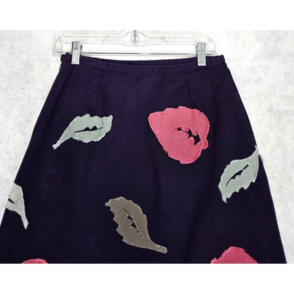 Boden Skirt US 6 6L Floral Applique A-Line Purple Below The Knee Leafs Flare - Picture 4 of 7
